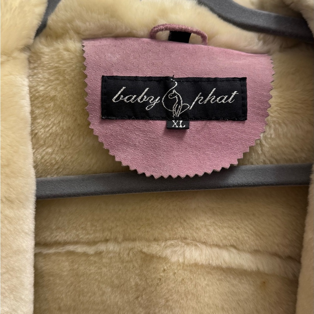 Baby Phat Women's Pink and Cream Suede/Leather Teddy Jacket - Picture 2 of 8